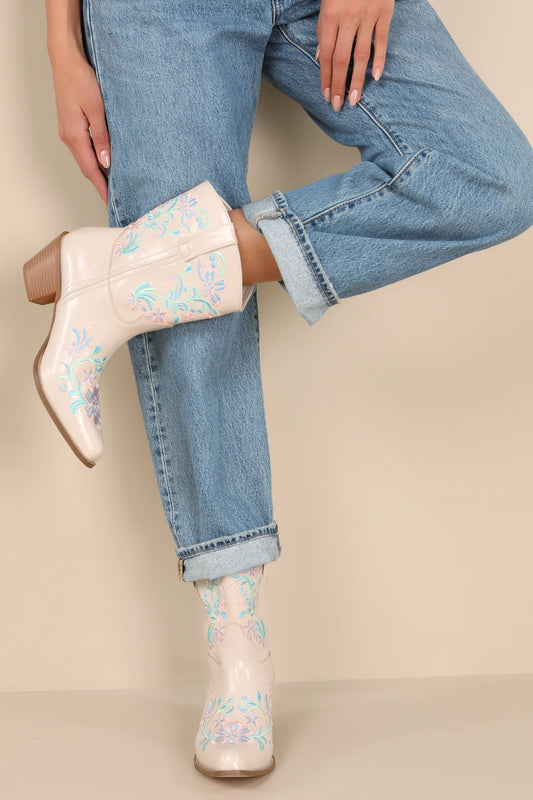 black-Bone Embroidered Western Ankle Boots